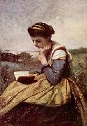 Jean-Baptiste-Camille Corot Lesende Frau USA oil painting reproduction